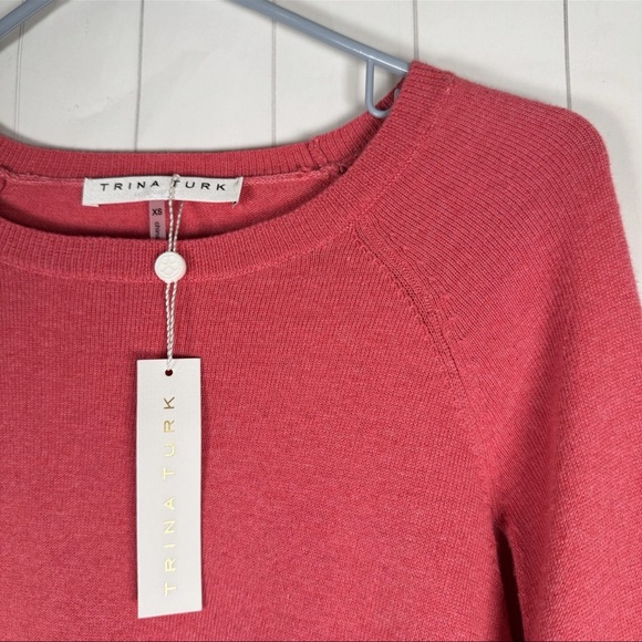 Trina Turk Batwing Sweater Open Drape Sleeve Pink Knit Quiet Luxury Lagenlook XS - Picture 2 of 11